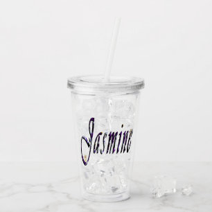 "Jasmine" Purple Floral Girls Name, Acrylic Tumbler