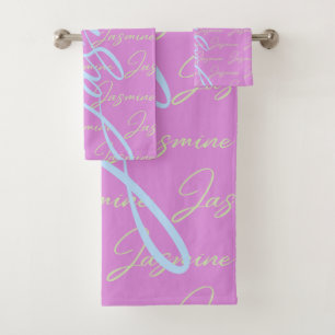 Jasmine Repeating Name Pattern  Bath Towel Set