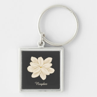 Jasmine White Flower Name on Black Keychain