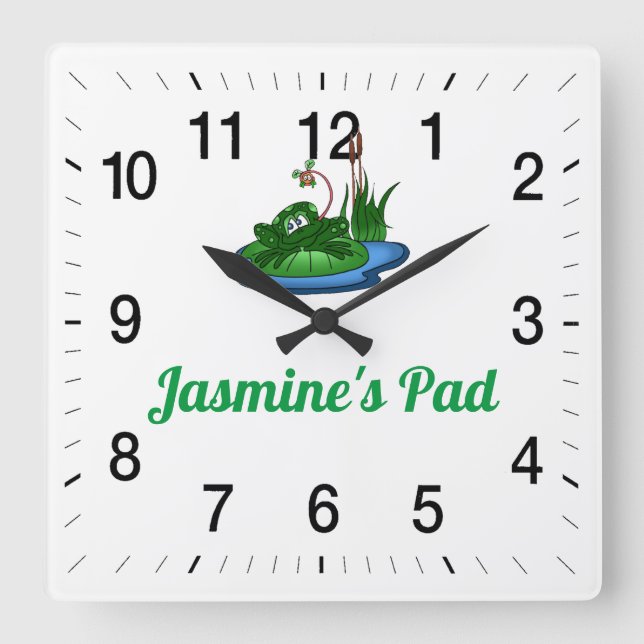 Jasmine's Pad Square Wall Clock (Front)