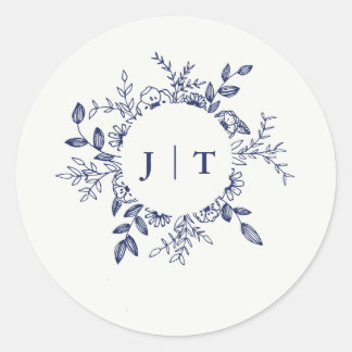 Jasminum Sambac with Navy Blue Wedding Classic Round Sticker