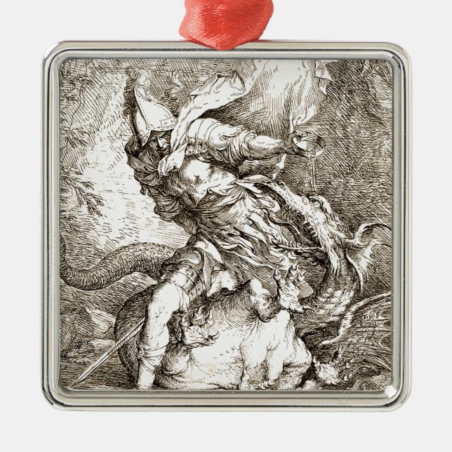 Jason and the Dragon (17th century Etching) Metal Ornament (Front)