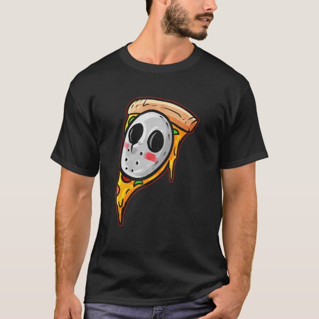 Jason Hockey Mask Halloween Horror And Pizza T-Shirt (Front)