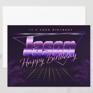 Jason Nom Prénom lila retro Carte Anniversaire