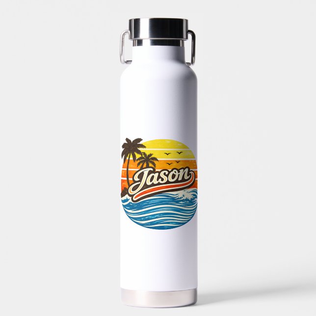 Jason Retro Sunset Name Design Water Bottle (Front)