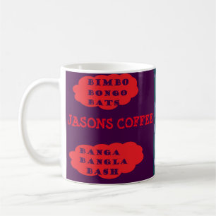 Jasons name on the design red purple art coffee mug