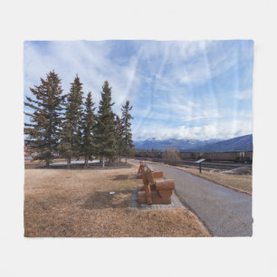 Jasper Alberta View Of Trains And Mountains Fleece Blanket