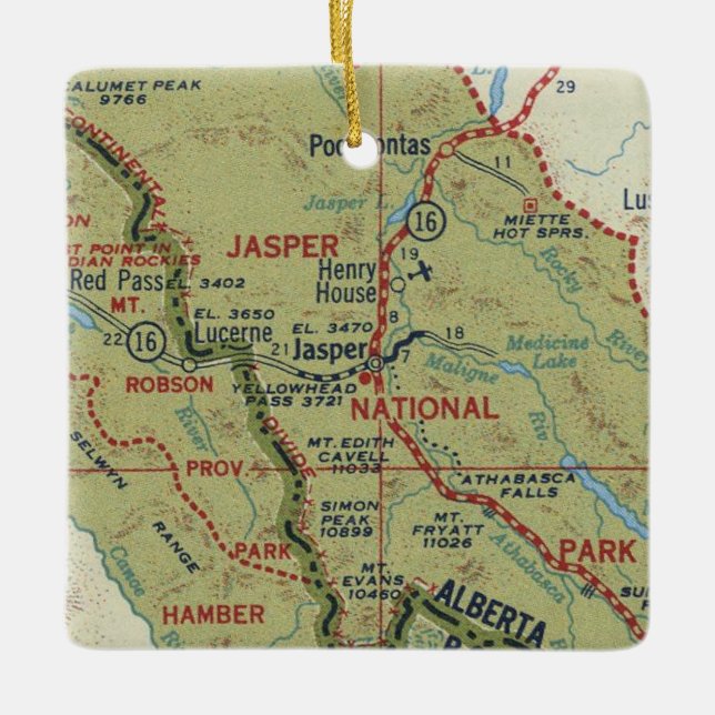 Jasper Alberta Vintage Map Ceramic Ornament (Front)