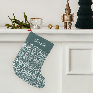 Jasper Green Nordic Sweater Pattern Personalized Small Christmas Stocking