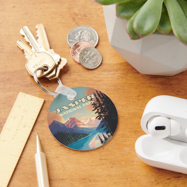 Jasper National Park Alberta Canada Rockies Retro Keychain (Desk)