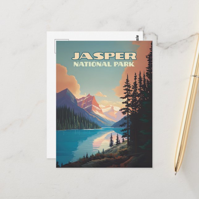 Jasper National Park Alberta Canada Rockies Retro Postcard (Front/Back In Situ)