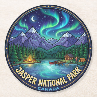 Jasper National Park at Night Canada Round Paper Coaster