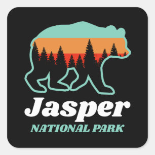 Jasper National Park Canada Bear Retro  Square Sticker