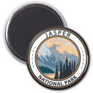 Jasper National Park Canada Travel Vintage Badge Magnet