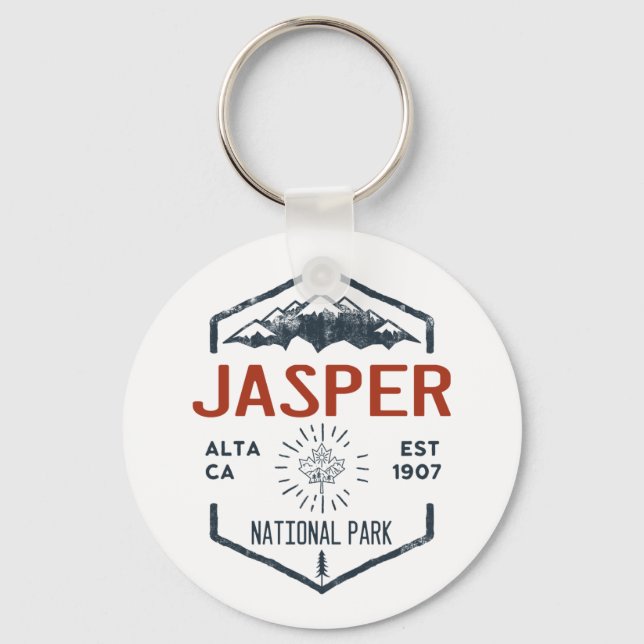 Jasper National Park Canada Vintage Distressed Keychain (Front)