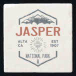 Jasper National Park Canada Vintage Distressed Stone Coaster<br><div class="desc">Jasper National Park Distressed Badge with unique park themed maple leaf design. The Park is the largest national park within Alberta's Rocky Mountains.</div>