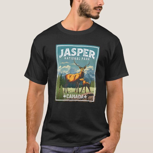 Jasper National Park Deer Vintage Look   T-Shirt (Front)