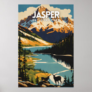 Jasper National Park Nostalgic Vintage Travel Poster