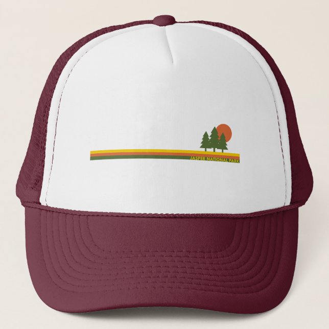 Jasper National Park Pine Trees Sun Trucker Hat (Front)