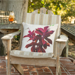 Jatropha Plant in Deep Red Outdoor Pillow