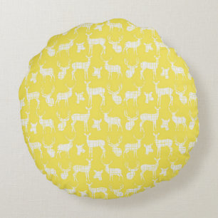 Jaune avec cerf blanc Coussin rond