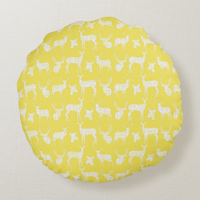 Jaune avec cerf blanc Coussin rond (Dos)