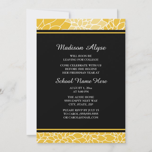 Jaune blanc Floral College Trunk Party Invitation (Devant)