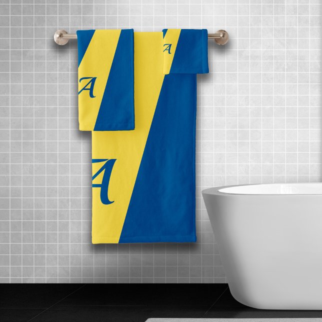 Jaune bleu moderne élégant chic audacieux monogram (Créateur téléchargé)