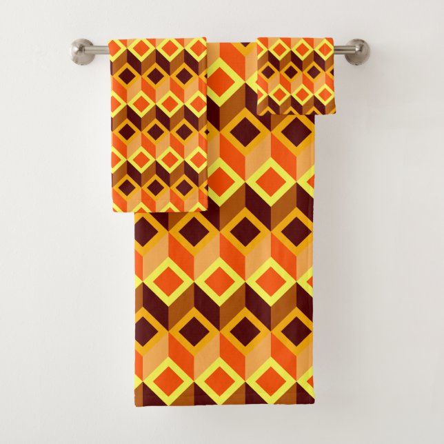 Jaune Brown Cube Jaune Motif Serviettes de bain (En situation)