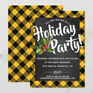 Jaune Buffalo Plaid Fête Invitation
