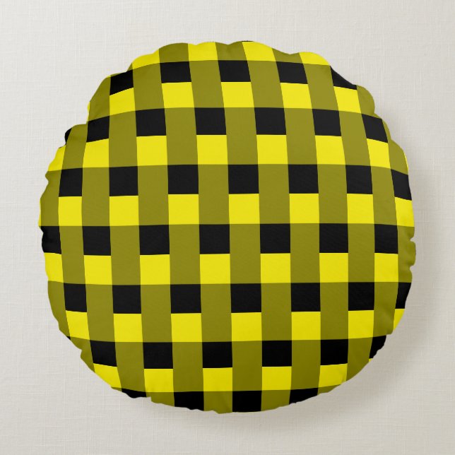 Jaune Check Coussin rond moderne (Devant)