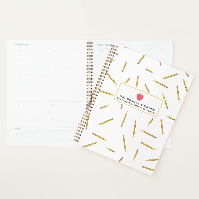 Jaune crayons rose Pomme Planificateur enseignant (Devant avec enveloppe)