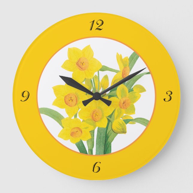 Jaune Daffodiles sur Orange Horloge Florale 4 numé (Recto)