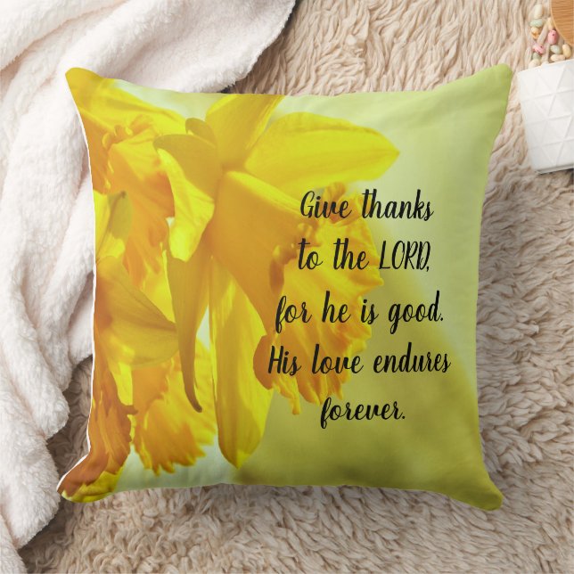 Jaune Daffodils Jaillir Oreiller - Psaumes 136:1 (Couverture)