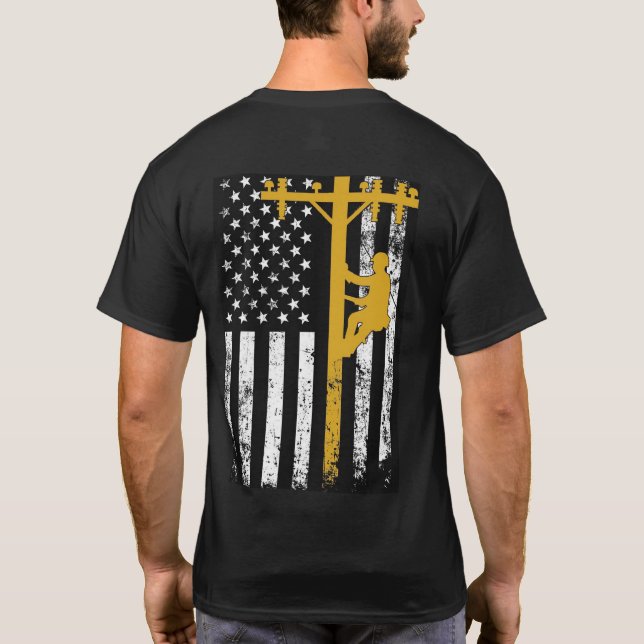 Jaune de T-shirt de monteur de lignes (Dos)