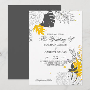 Jaune et blanc Feuilles tropicaux Faire-part de ma