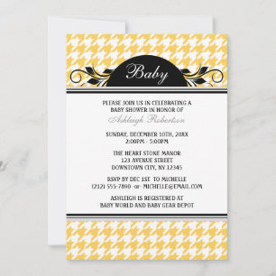 Jaune et blanc Houndstooth Baby Shower Invitations