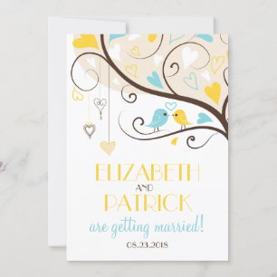 Jaune et Bleu Faire-part de mariage d'été Lobirds