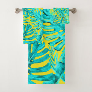 Jaune et turquoise feuilles de palmier tropicales 