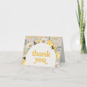 Jaune Fleur sauvage abeille pliée Merci Cartes