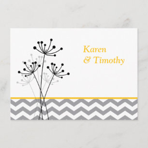 Jaune, floral gris, invitation de mariage de