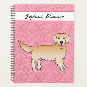 Jaune Golden Retriever Chien Sur Coeurs Roses & Te