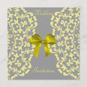 Jaune Grey Jolie Dentelle Mariage Invitations
