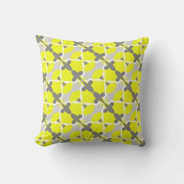 Jaune Gris Abstrait Motif d'art Coussin (Recto)