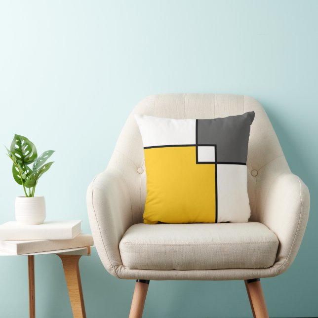 Jaune Gris Blanc Carrés Jouer Oreiller (Chaise)