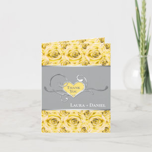 Jaune, Gris, Roses Blanches Carte de remerciements