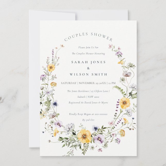 Jaune Lilac Fleur sauvage Couples Invitation de do (Devant)