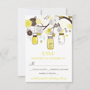 Jaune Mason Jars Mariage d'été Floral RSVP Card