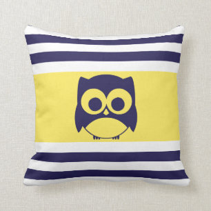 Jaune mignon de bleu marine du coussin de hibou