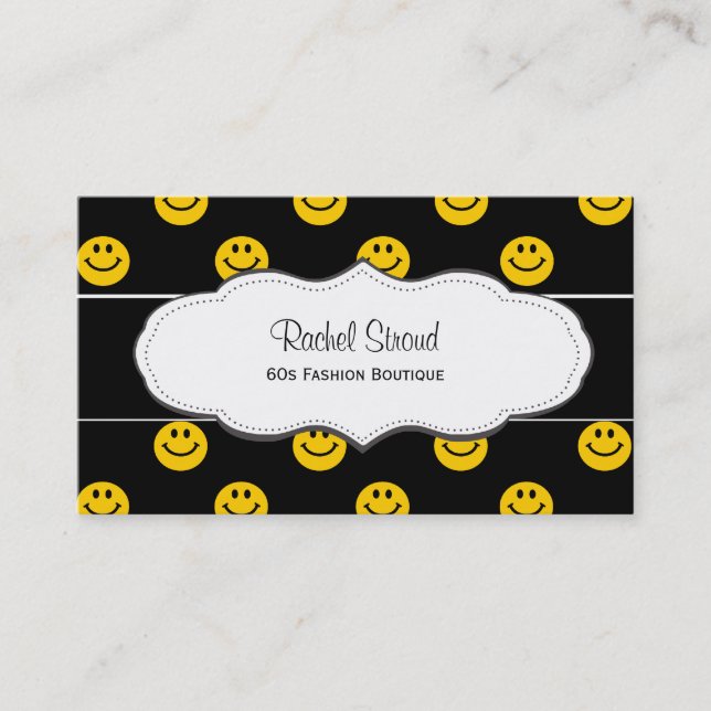 Jaune Motif de visage heureux Cartes de visite noi (Devant)